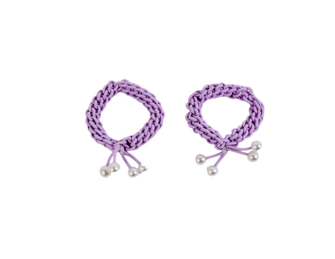Adult head tie pair with braided violet loops and dangling pearl beads