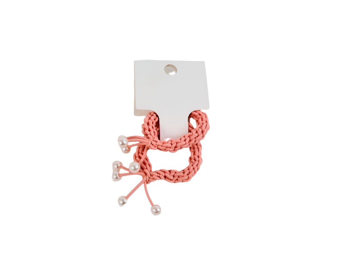 Adult head tie with braided coral loop design and dangling pearl beads