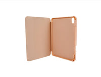Pink tablet case open showing textured interior and back shell