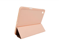 Pink tablet case with flip cover and corner camera cutout