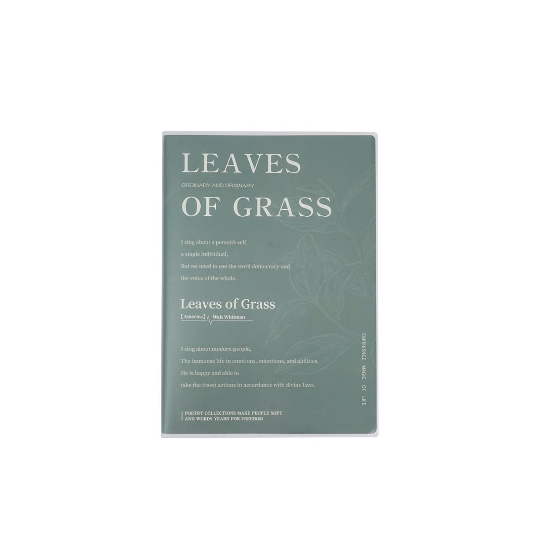 Matte rubber cover B5 notebook with green "LEAVES OF GRASS" design