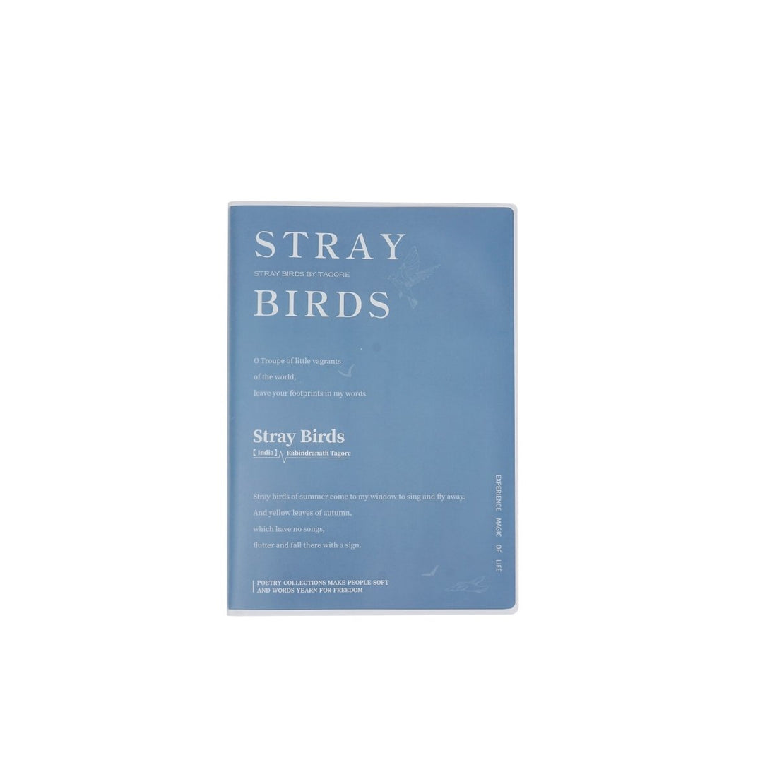 Matte rubber cover B5 notebook with blue "STRAY BIRDS" design