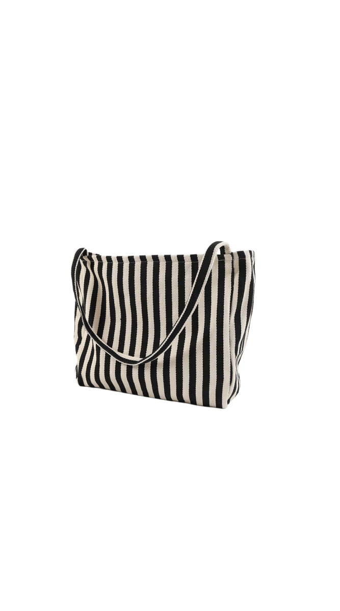 Elegant Striped Canvas Tote Bag for Women - MIDI