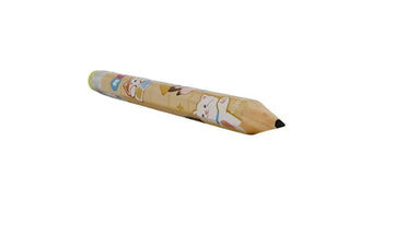 Extra-long cartoon pencil, tan body with animal prints, sharpened graphite tip