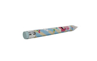 Extra-long cartoon pencil, light blue body with cartoon character prints, sharpened tip