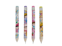 Set of extra-long cartoon pencils with pastel character sleeves and metal tips