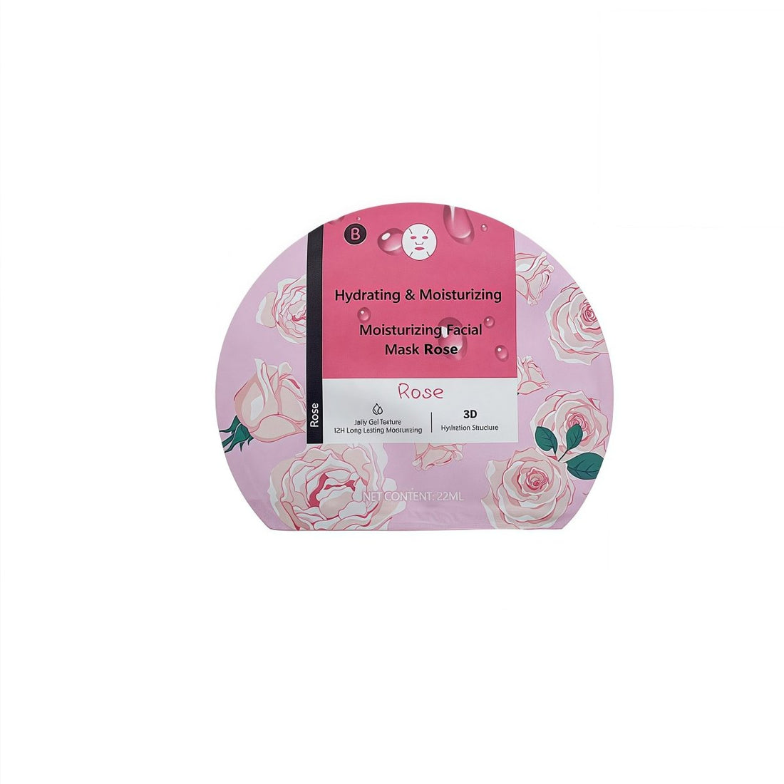Rose hydrating facial mask packaging with floral print and 3D label
