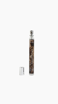 Eau de Toilette spray bottle with silver cap and brown label
