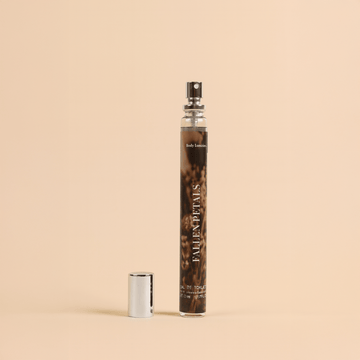 Fallen Petals Eau de Toilette spray bottle with silver cap and clear glass