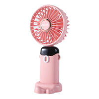 Pink mini portable fan, circular grille and compact base