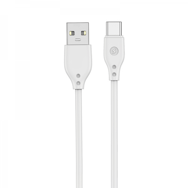 White USB charging cable with USB-A and USB-C plugs, slim housings