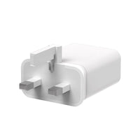 White USB-C wall charger with UK plug pins and charging port