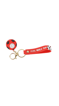 Red FIFA World Cup soccer keychain with soccer ball charm and gold key ring