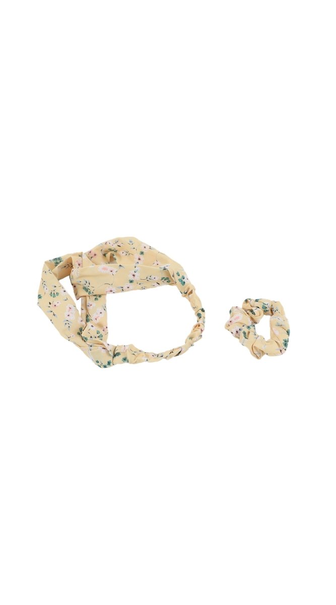 Floral fabric headband and small scrunchie hair accessory set