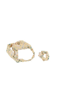 Floral fabric headband and small scrunchie hair accessory set