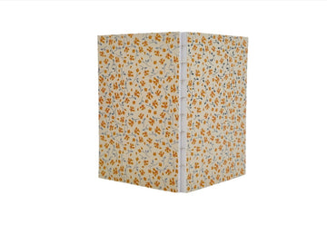 Notebook with floral cover, brown and blue leaf pattern