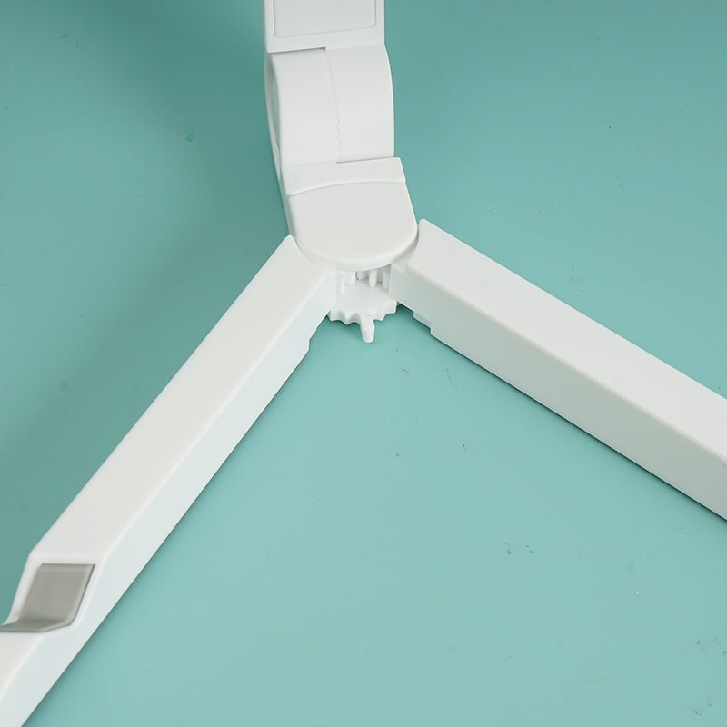 Foldable LED writing board legs and side arm, close-up of white stand