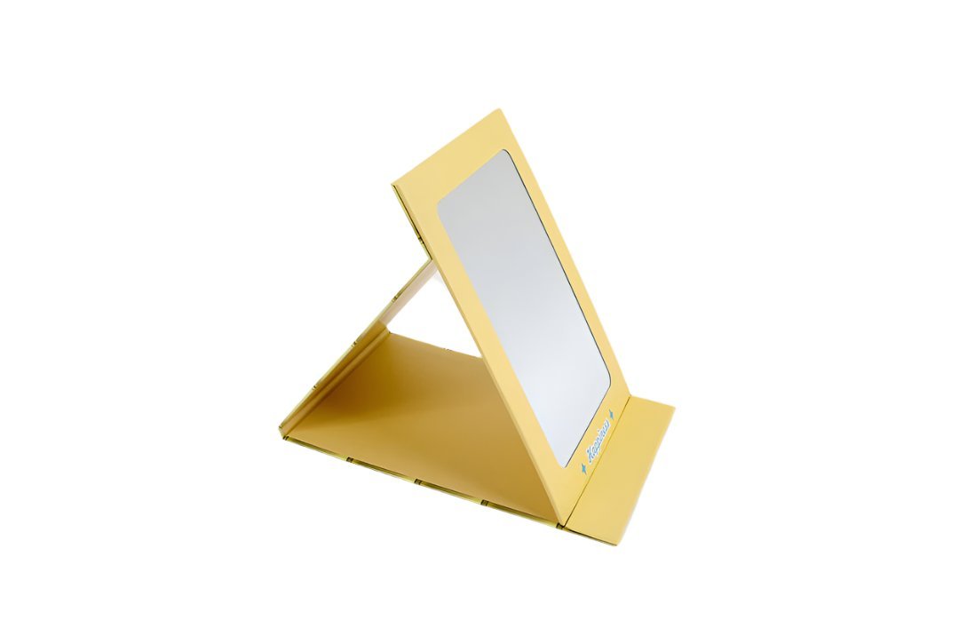 Yellow foldable tabletop mirror with reflective panel