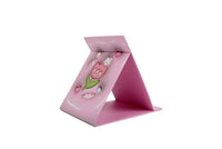 Pink foldable tabletop mirror with cute bunny and heart stickers