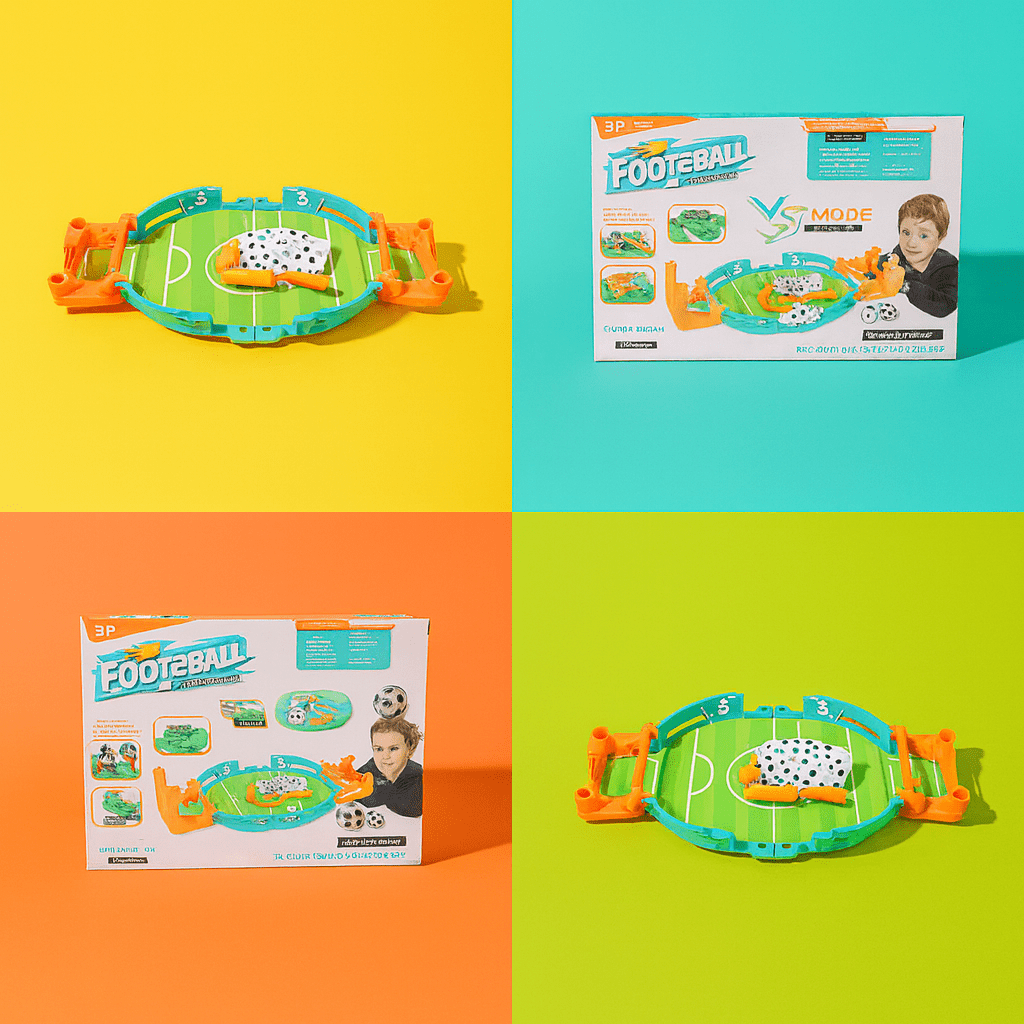 Football desktop game set retail box, shows playfield and VS mode