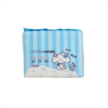 Cotton swabs pack with blue striped wrapper, cartoon label, 800 pcs