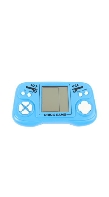 Blue handheld game machine with D-pad and screen, Brick Game