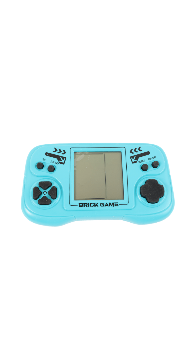 Turquoise handheld game machine with cross-pad and screen, Brick Game