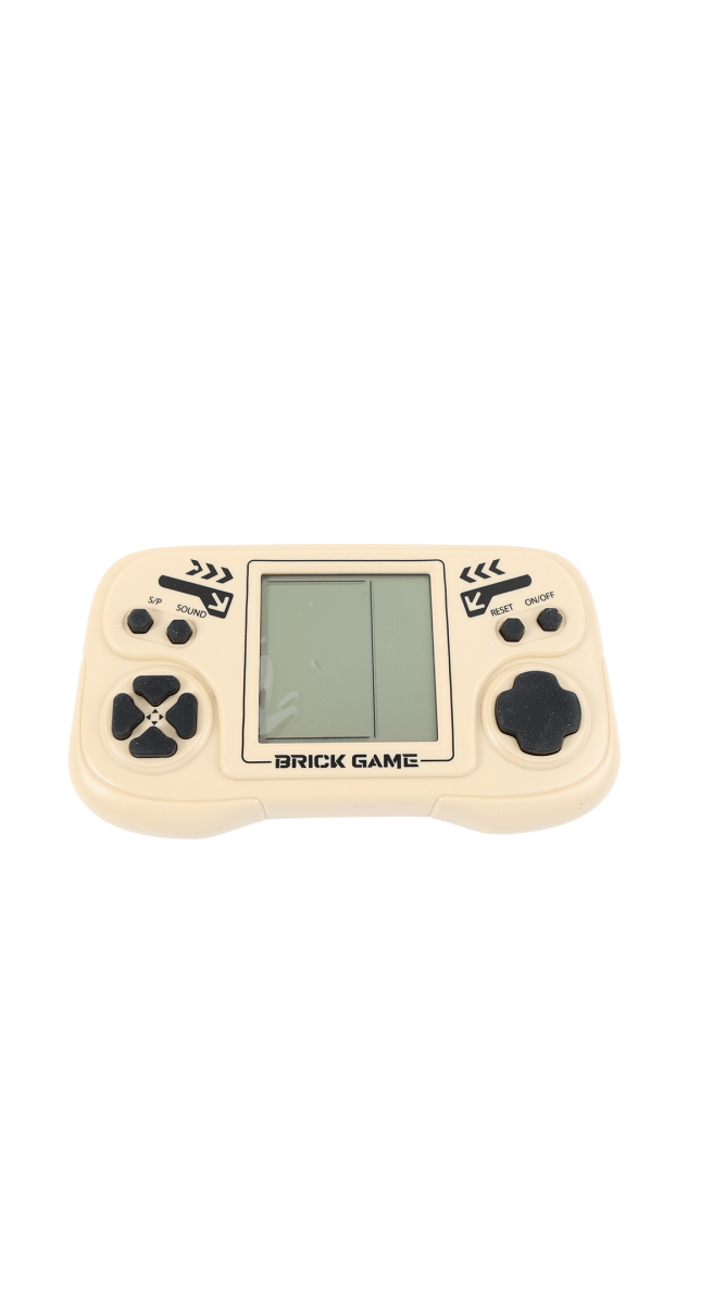 Beige handheld game machine with buttons and screen, Brick Game