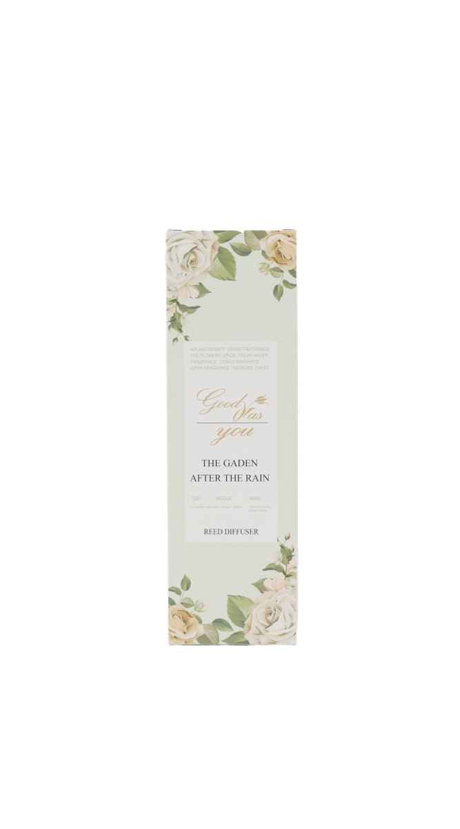 Aromatherapy reed diffuser box sleeve with botanical leaf design and scent label
