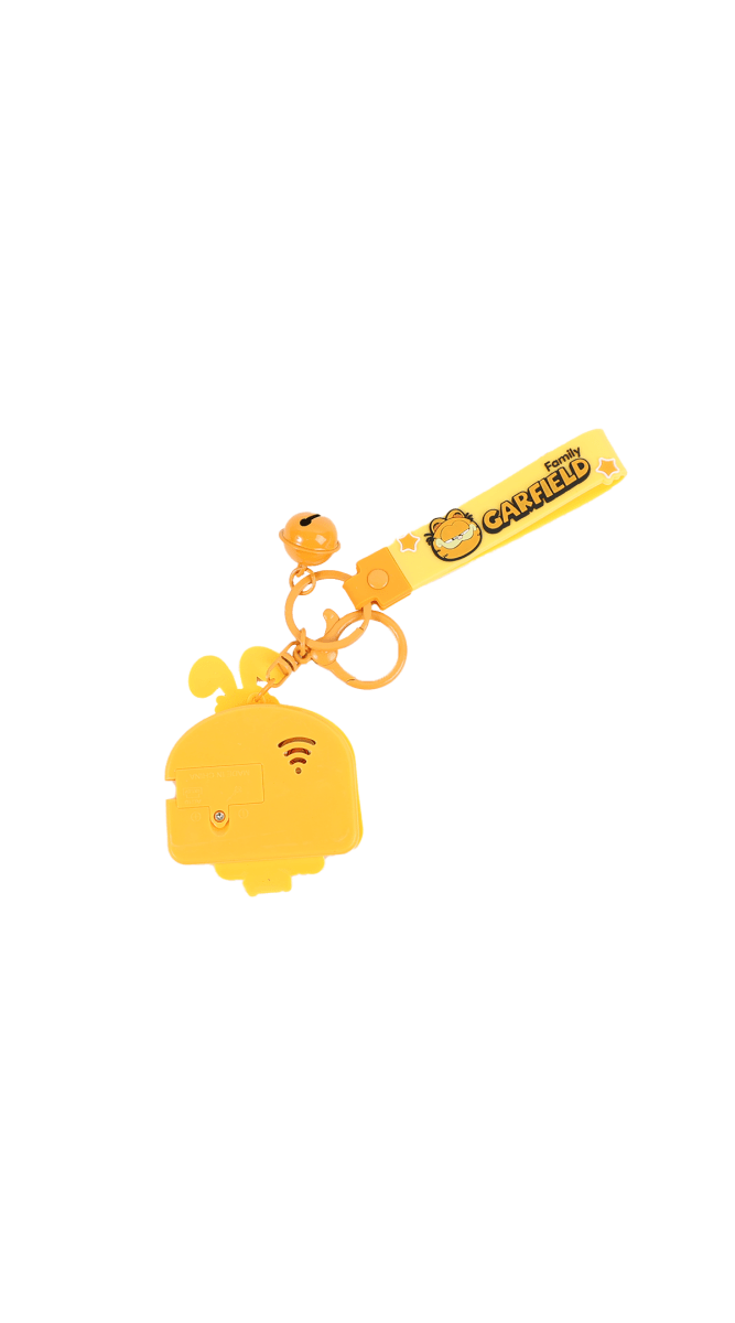 Garfield musical keychain with orange key fob charm and Garfield tag
