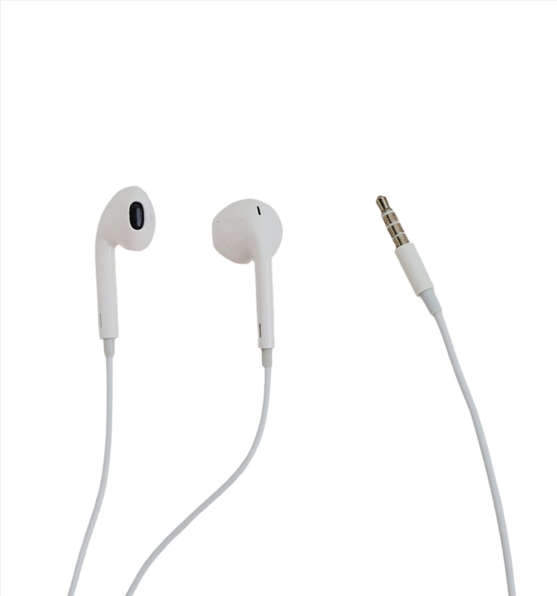 White 3.5mm audio earbuds with in-ear tips and cable