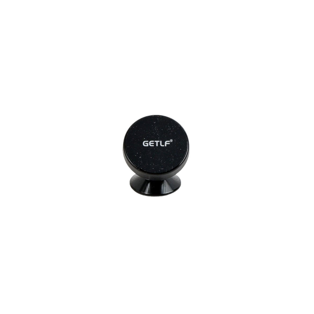 Magnetic car phone holder, black round disc with textured top and pedestal base