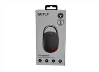 GETLF TG speaker packaging with dark portable wireless speaker shown in blister