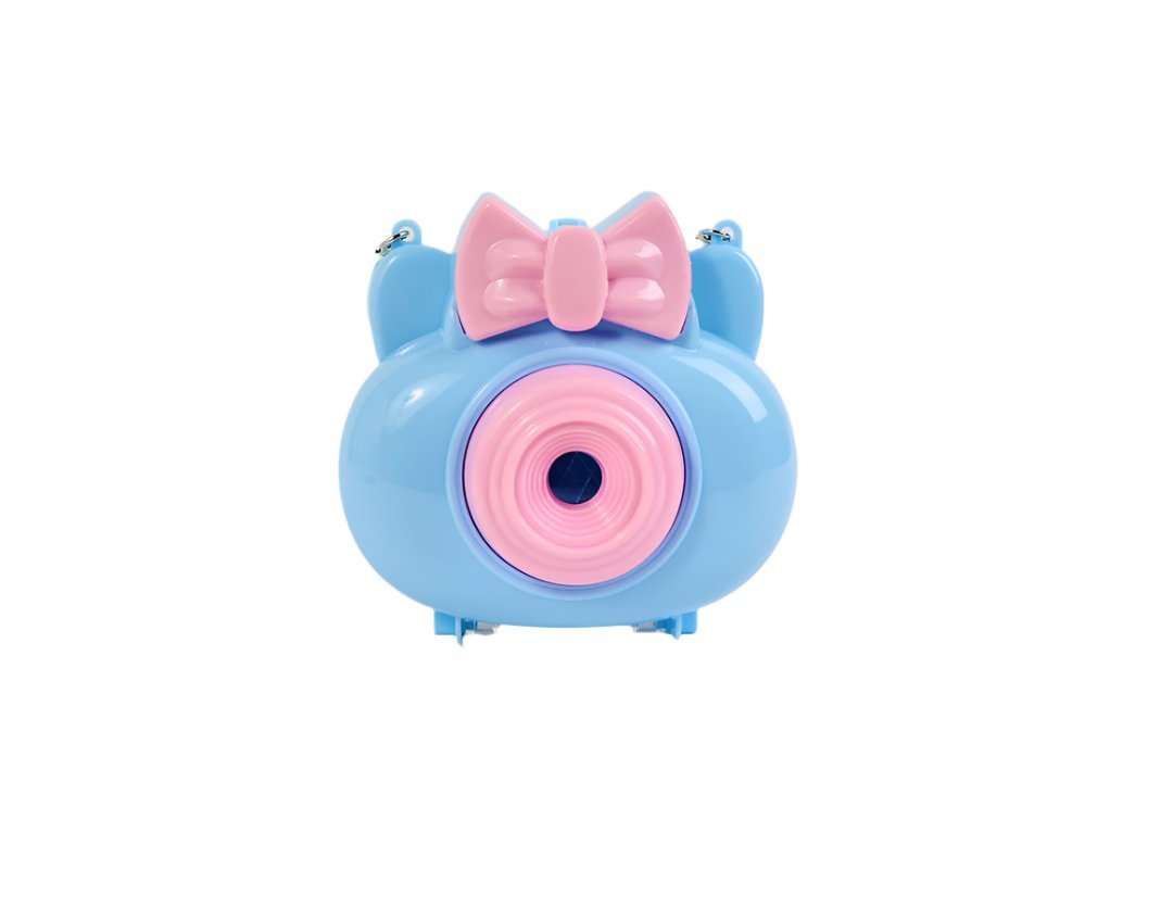 Girls' hair accessory set camera case with blue body and pink bow, round lens center