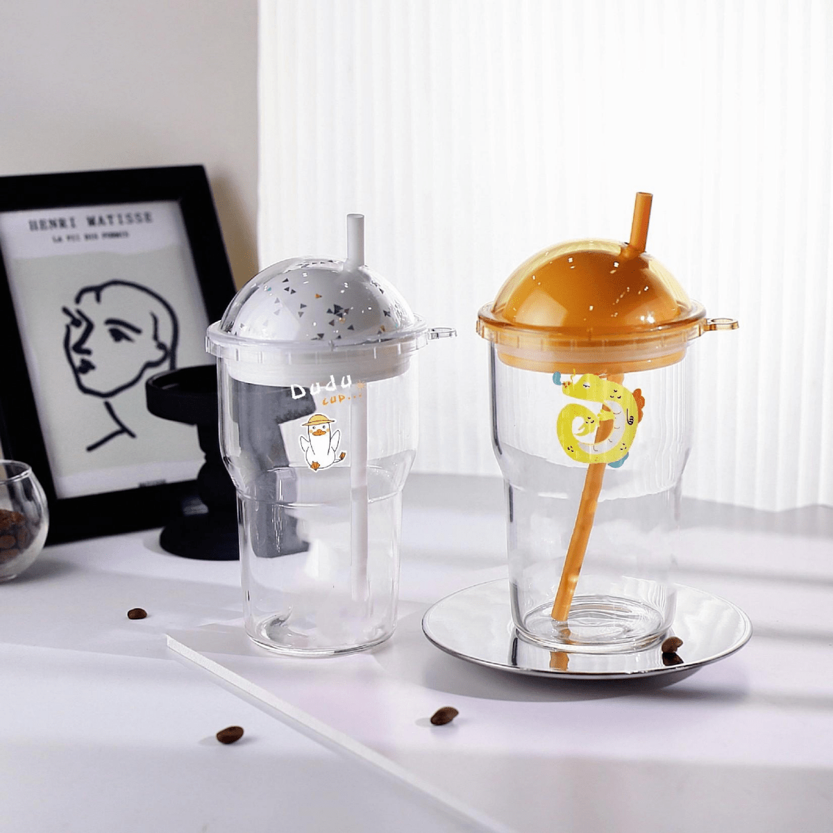 Glass Coffee Cup with Lid & Straw - MIDI