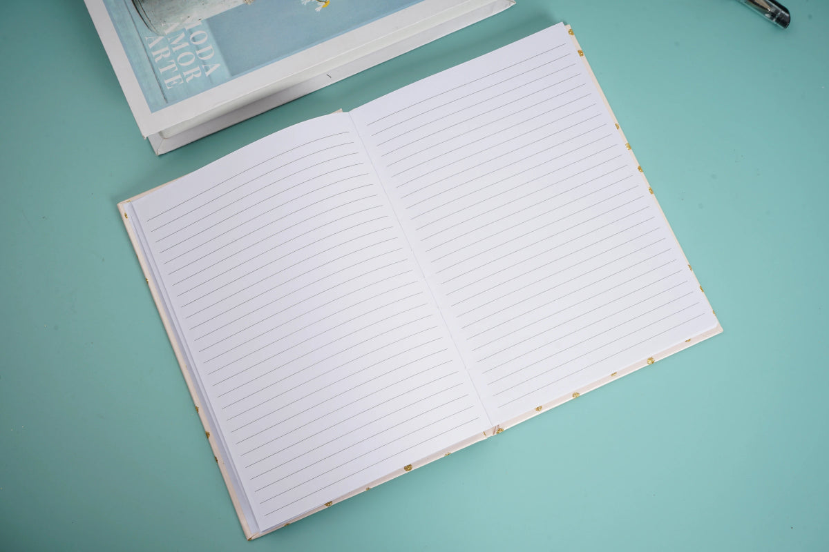 Open lined notebook with two-page spread