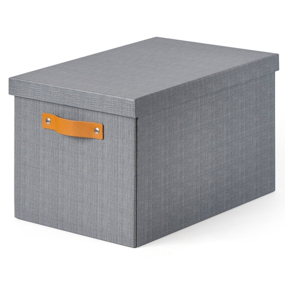 Grey Storage Box with Leather Handle - MIDI