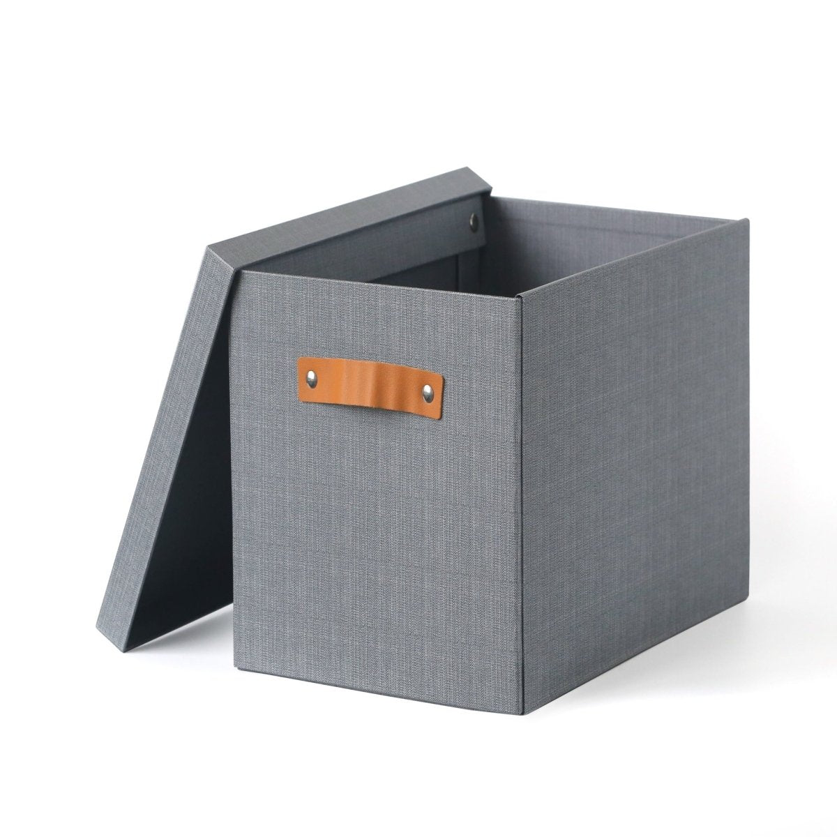 Grey Storage Box with Leather Handle - MIDI