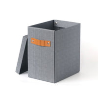 Grey Storage Box with Leather Handle - MIDI