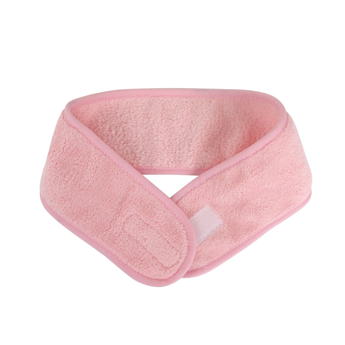 Light pink coral fleece hair headband, wraparound knot-front design