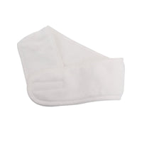 White coral fleece hair headband, side view with curled edges