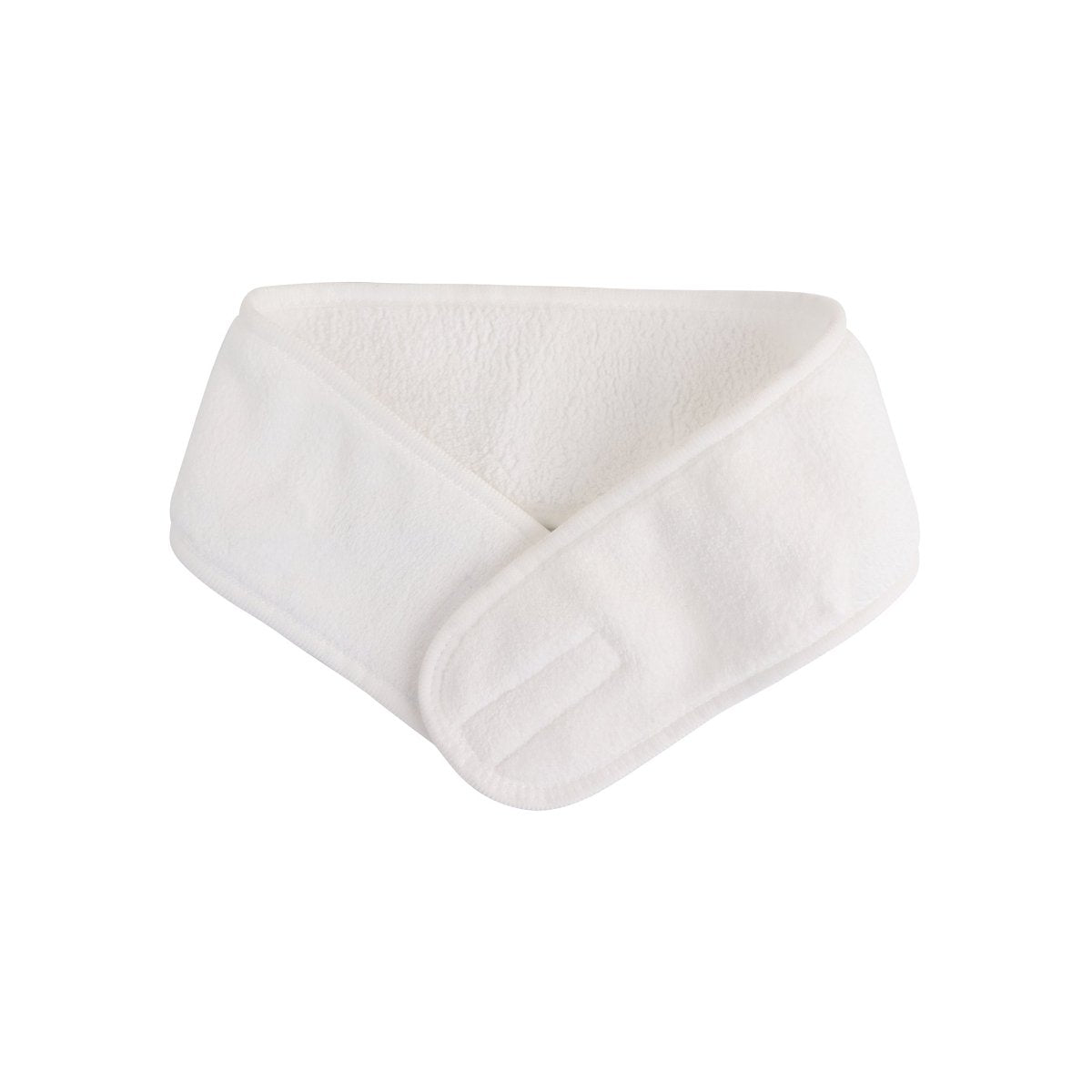 White coral fleece hair headband, wraparound knot-front design