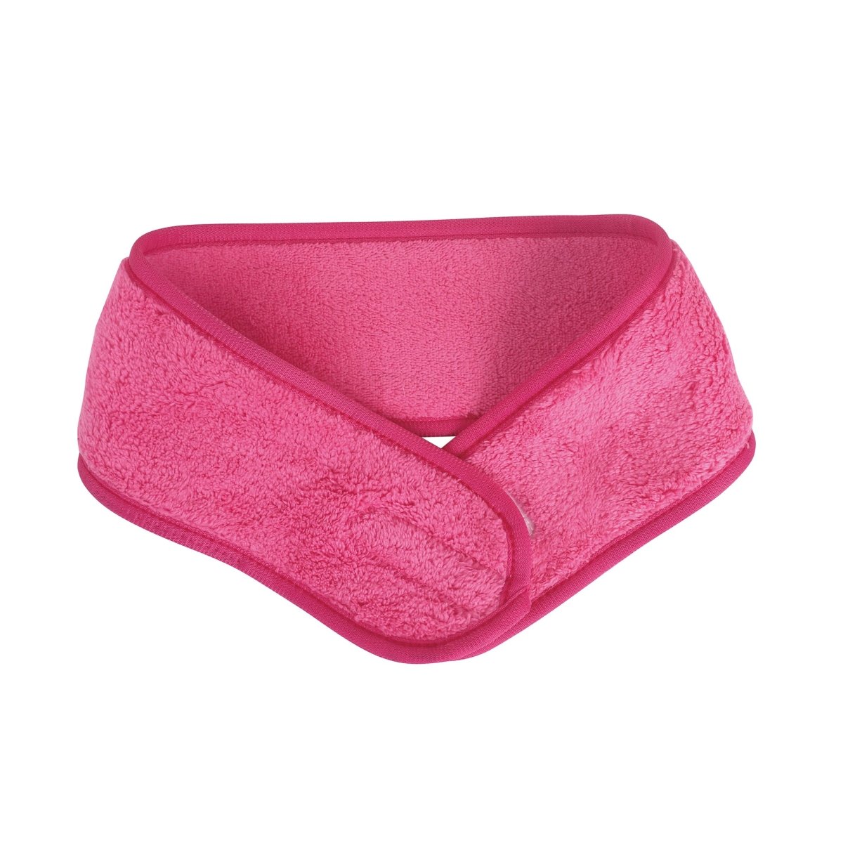 Coral fleece hair headband in rose pink, wraparound knot-front design