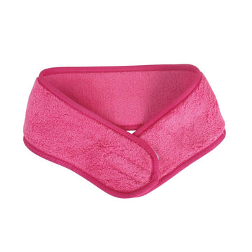 Coral fleece hair headband in rose pink, wraparound knot-front design