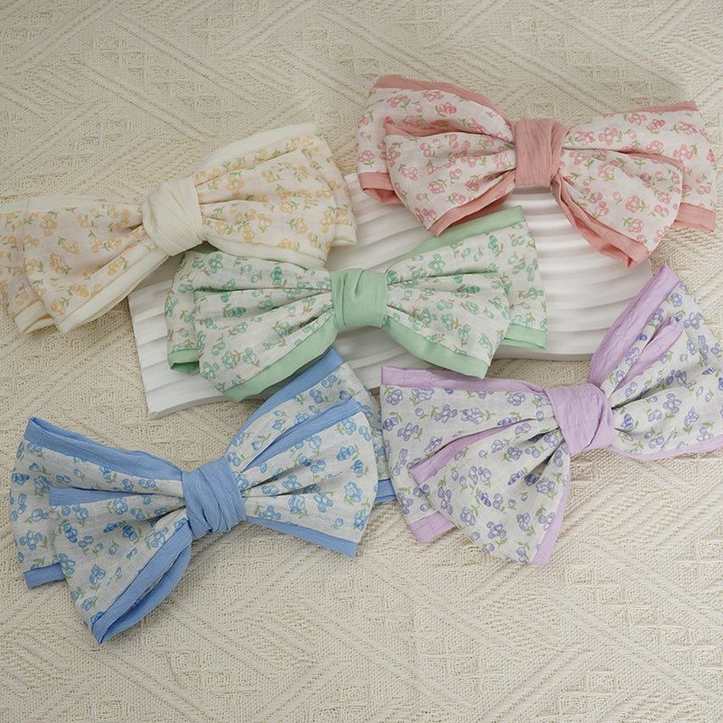 Green Floral Pattern Bow Hair Clip 6