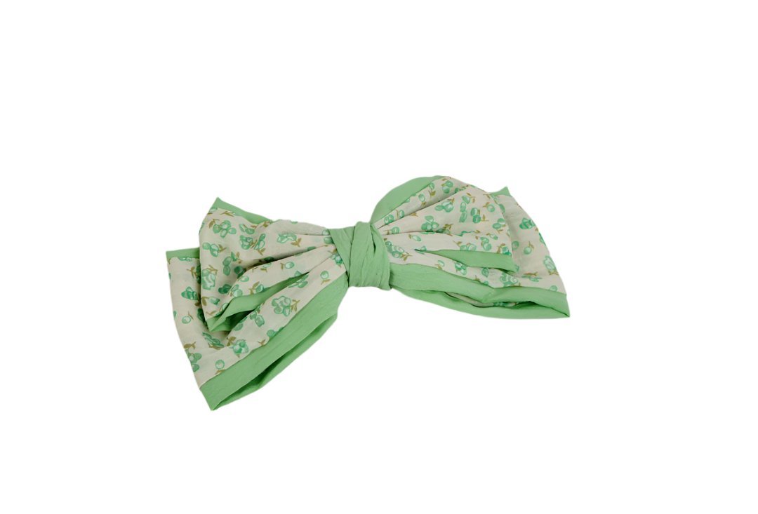 Green floral bow hair clip with black alligator clip