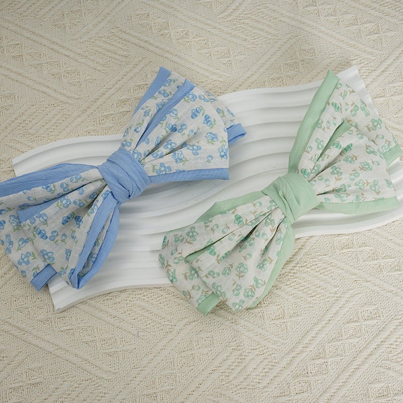 Green Floral Pattern Bow Hair Clip 4