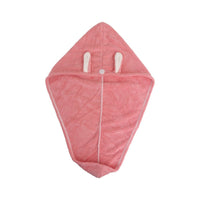 Hair-drying cap towel, pink hood with front snap and two loop pieces