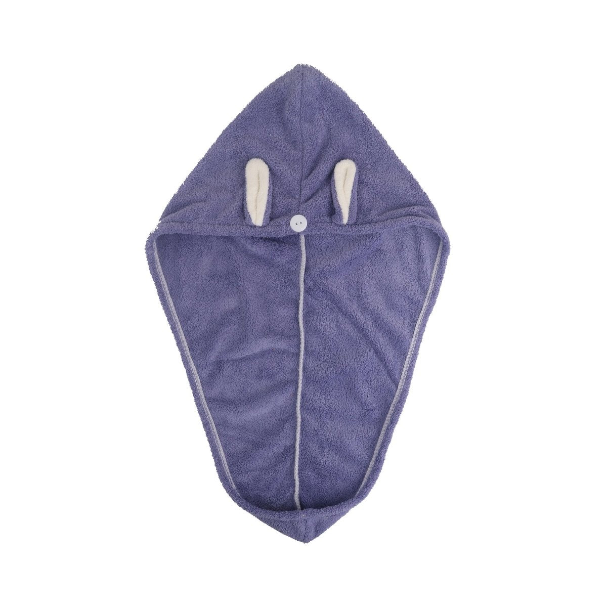 Hair-drying cap towel, purple hood style with front snap and two loops
