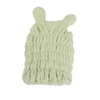 Green animal-ear hair-drying cap, textured terry fabric with two ear loops